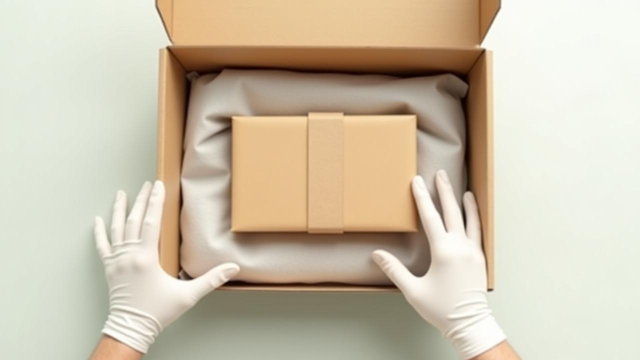 デザイン性の高いパッケージが丁寧に運ばれる様子