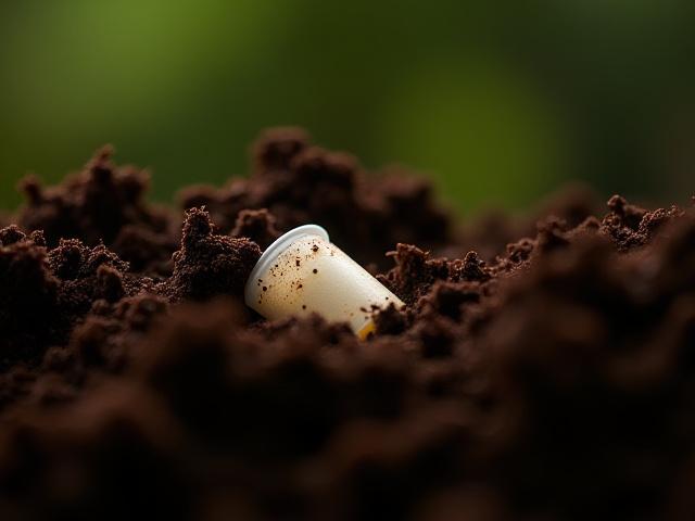 コンポスト堆肥の中で分解されるパッケージ
